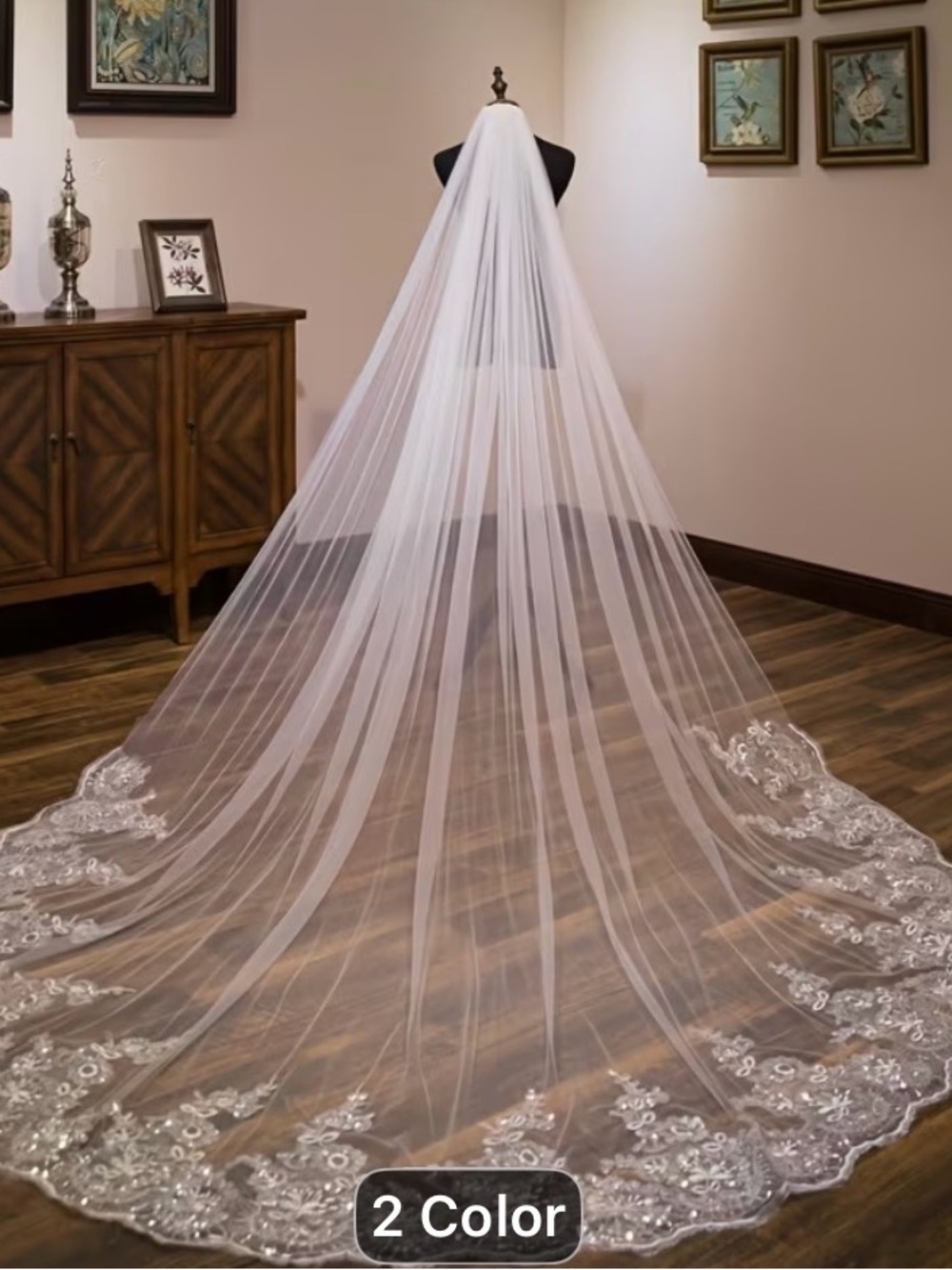 Long Ivory Embroidered Edge Bridal Veil - Classic Wedding Accessory